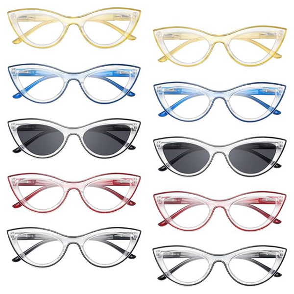 10-Pack Women's Retro Cute Cat-Eye Reading Glasses