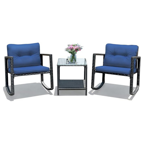 3-Piece Patio Wicker Rocking Bistro Set (5-Colors)
