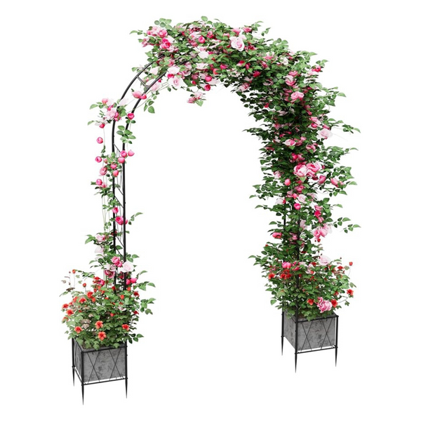 8.2ft Garden Arch Arbor Trellis With Planter Boxes