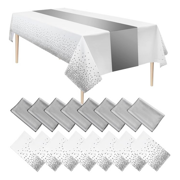 16 Plastic Tablecloths With Table Runners (2 Colors)