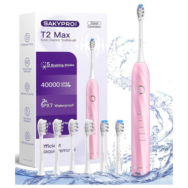 Sakyproral 40000 VPM Power Sonic Electric Toothbrush w/ 6X 3D Brush Heads