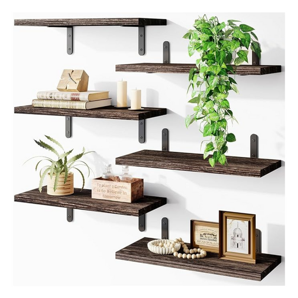 Wall Mounted Wood Floating Shelves - Set Of 6