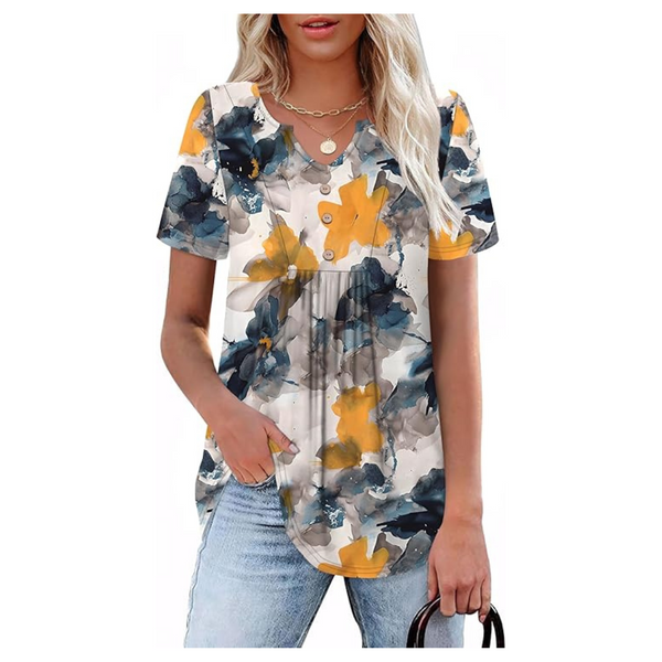 Women's Cute Floral Casual Pleated V Neck Shirt (Various)