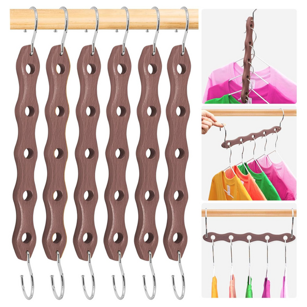 6-Pack HEYHOUSE Heavy Duty Wooden Space-Saving Hangers