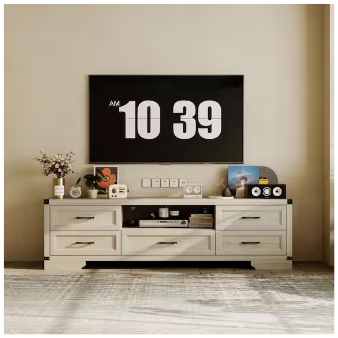 Oak TV Stand Entertainment Center Fits TVs Up To 70.9"