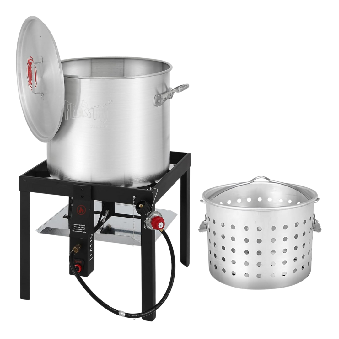 60 QT Aluminum Seafood Boil Pot With Basket And Burner