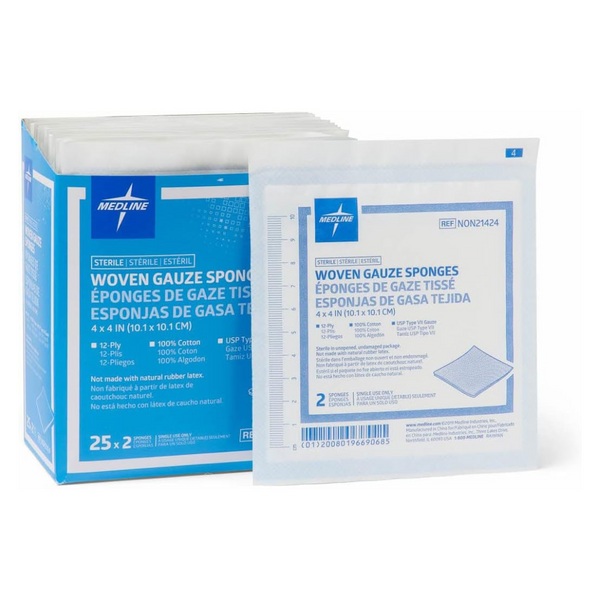 50-Count Medline 4" x 4" Woven Gauze Sponges