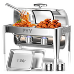 9QT Roll Top Stainless Steel Buffet Warmer With 2 Half Pans