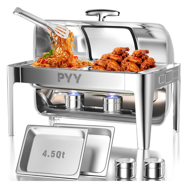 9QT Roll Top Stainless Steel Buffet Warmer With 2 Half Pans