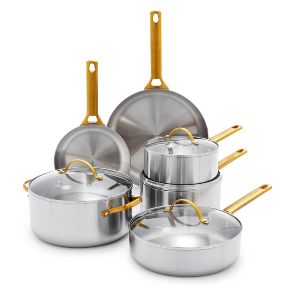GreenPan 10-Piece Stainless Steel Tri-Ply Cookware Set With Glass Lids