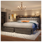 EnHomee Upholstered King Size Bed Frame With Headboard & Storage