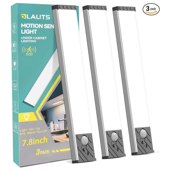 3-Pack 7.8" Motion Sensor Rechargeable Under Cabinet LED Lights