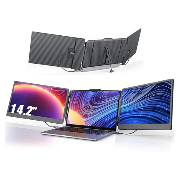 14'' 1080P IPS Triple Screen Laptop Monitor Extender w/ Built-in Speaker