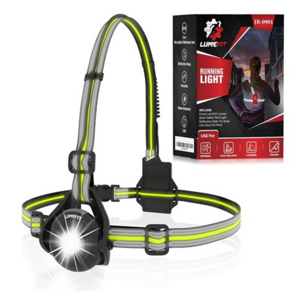 Running Rechargeable Headlamp Flashlight with Yellow Reflective Vest