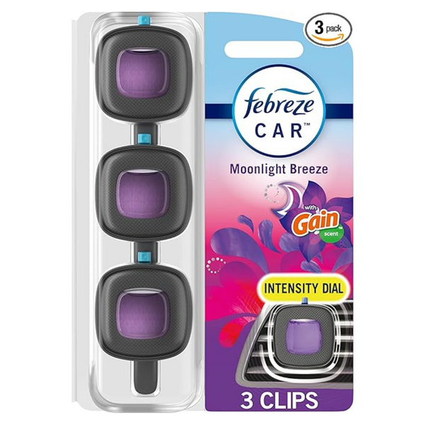 3-Pack Febreze Car Air Freshener Vent Clip Gain Moonlight Breeze Scent, .07 oz