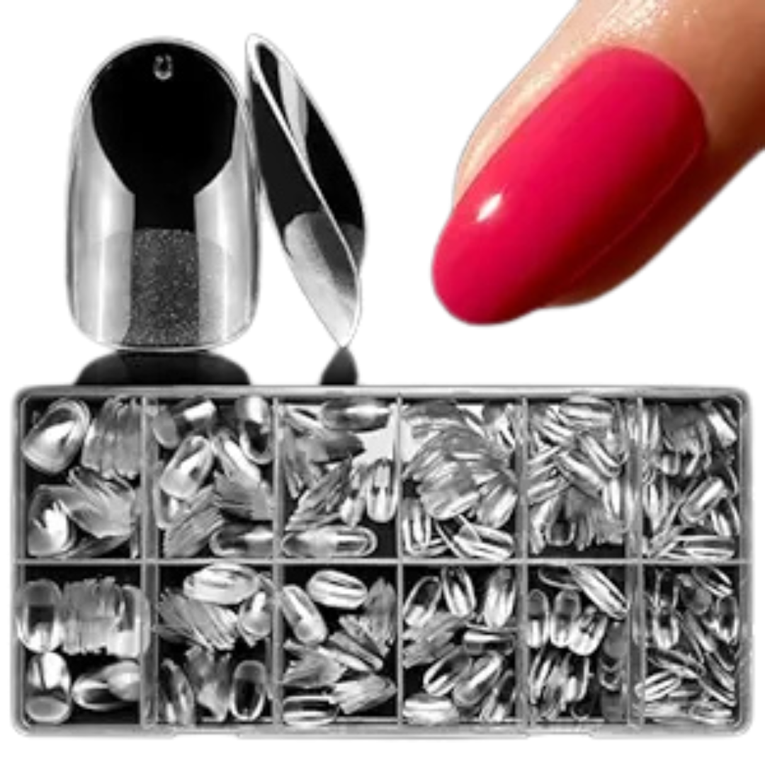 600-Piece Full Cover Clear Soft Gel Round Nail Tips