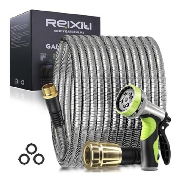 50ft Relxitl Heavy Duty Garden Hose w/ 10-Function Nozzle
