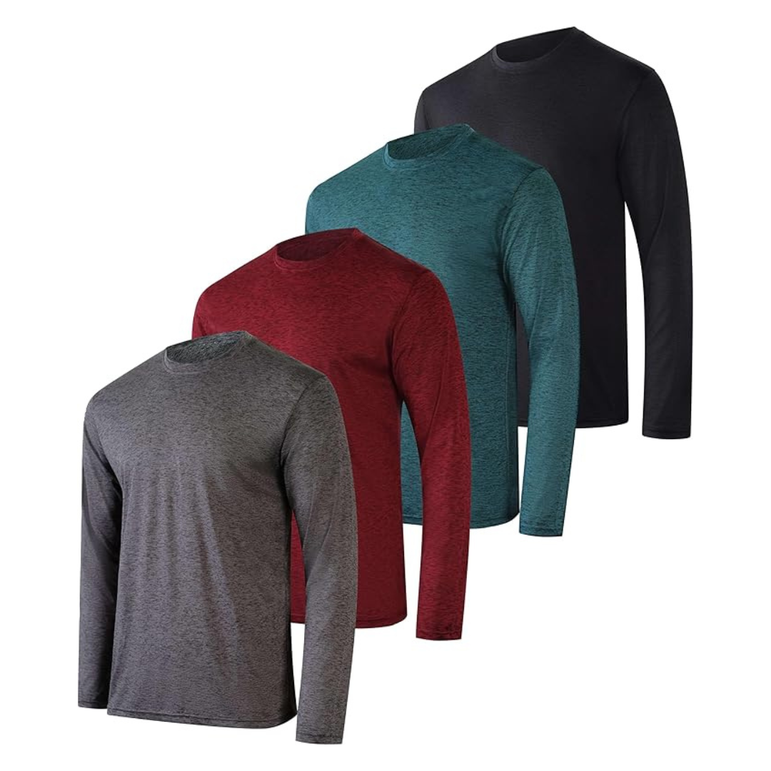 4-Count Real Essentials Men's Dry-Fit UV Moisture Wicking Long-Sleeve Shirts