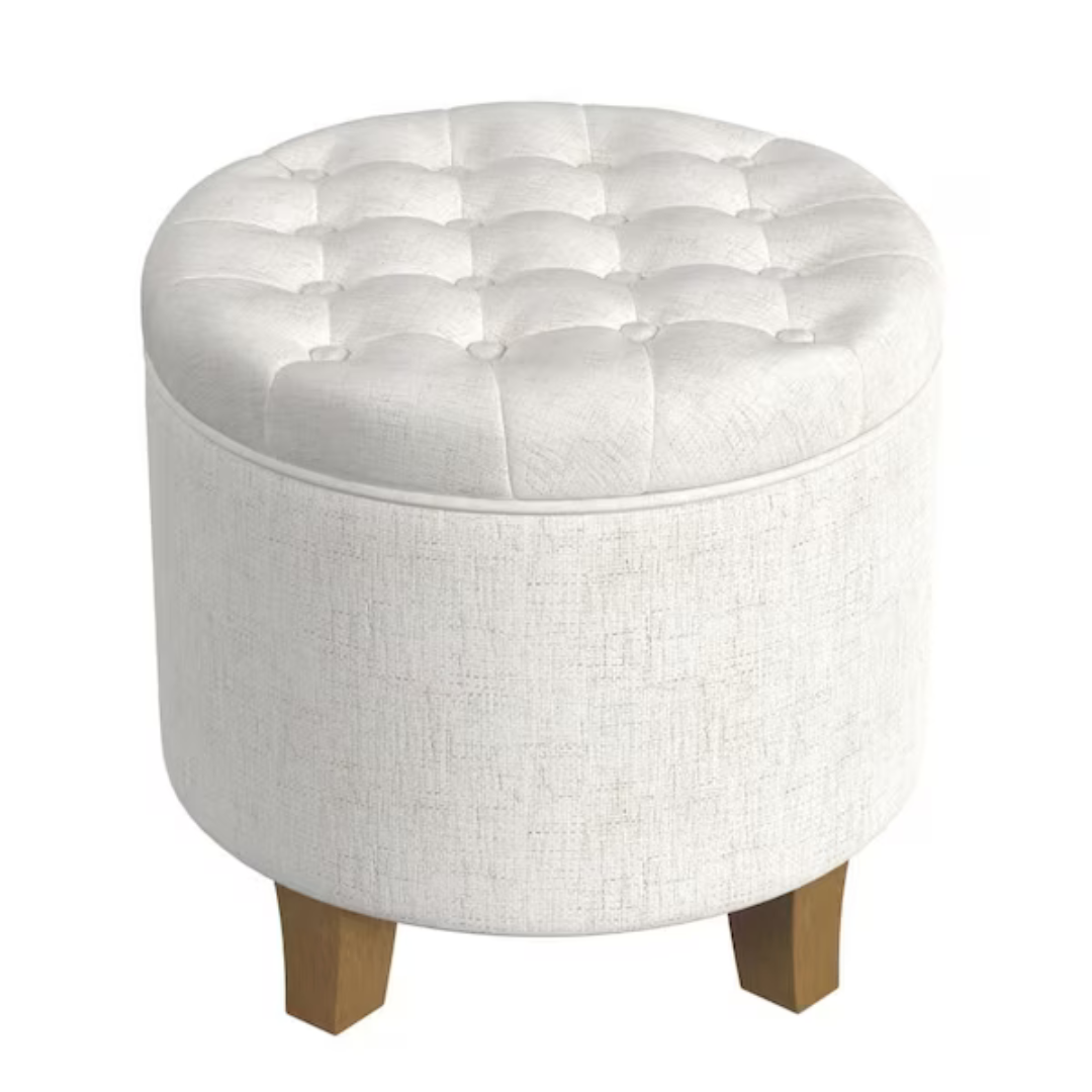 19" Wes Cream And Honey Round Storage Ottoman