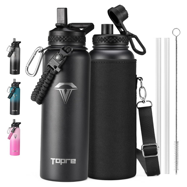 40oz Topre Insulated Water Bottle With Straw And Lid