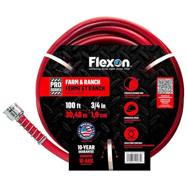 Flexon 3/4" x 100ft Farm & Ranch Heavy-Duty Garden Hose