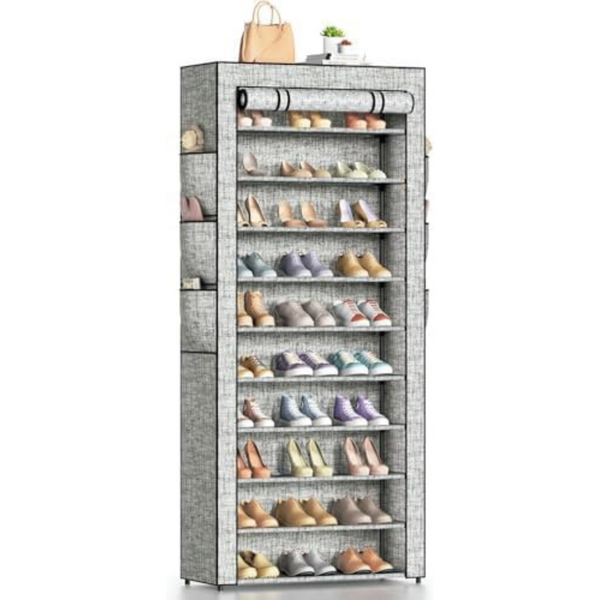 11-Tier Tall Stackable Shoe Rack with Cover