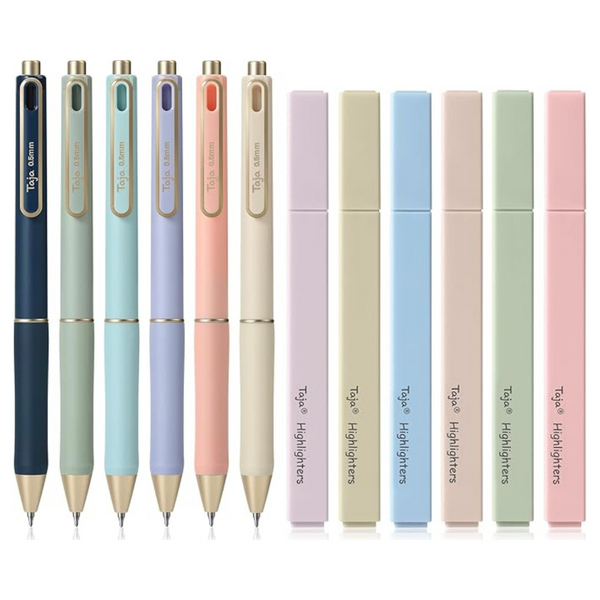 12-Pack Taja Aesthetic Highlighters and Gel Pens Set
