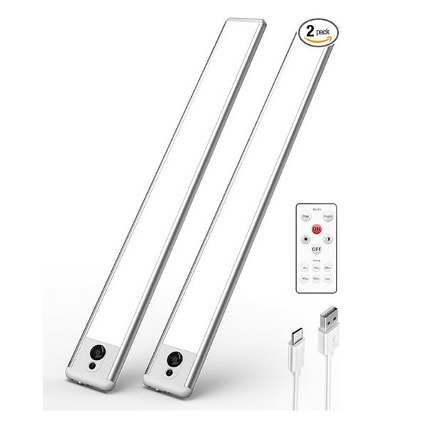 2-Piece 66 LEDs Motion Sensor Under Cabinet Lights with Remote Control