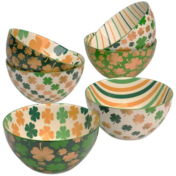 6-Piece 16oz St. Patricks Day Shamrock Porcelain Bowls
