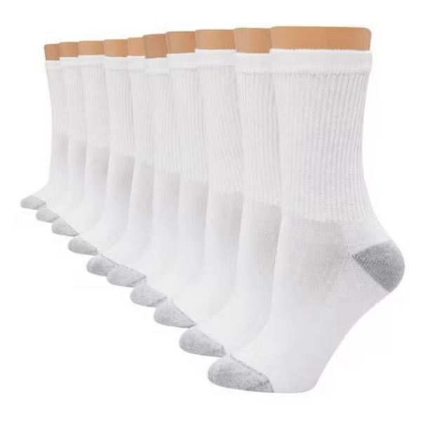 10-Pairs Hanes Women's Crew Socks (White Or Black) (Sizes: 5-9 Or 8-12)