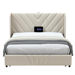 Lucklife Upholstered Queen Bed Frame With Storage, USB, Type-C Ports