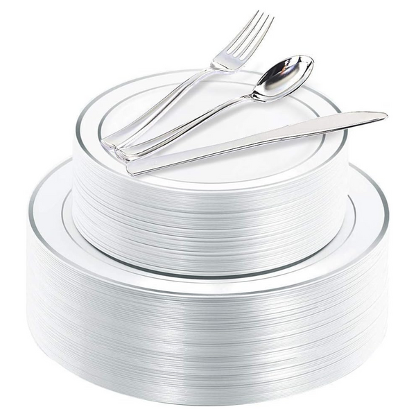 200-Pieces Silver Plastic Premium Disposable Dinnerware Set (Service For 40)
