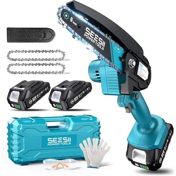 6" Seesii Mini Cordless Electric Hand Chainsaw with 2 x 21V Batteries