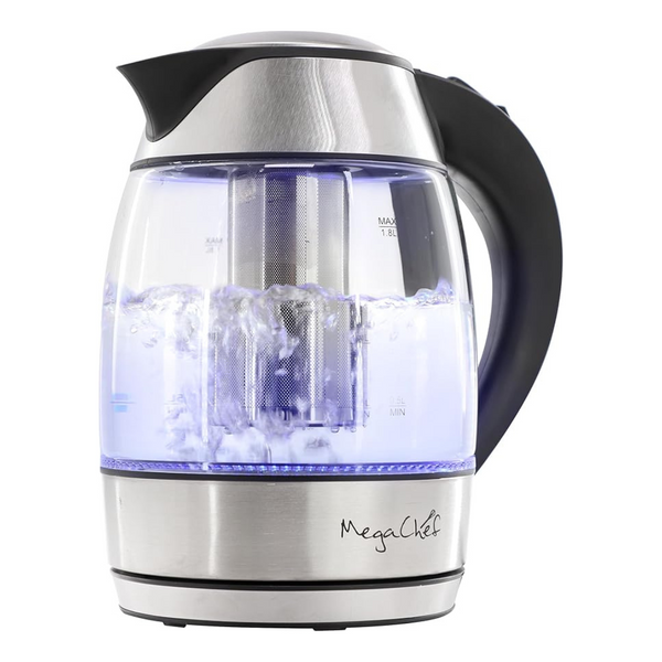 MegaChef 1.8Lt. Glass Body and Stainless Steel Electric Tea Kettle