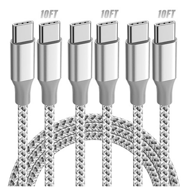3-Pack 10ft 60W Fast Charging USB-C to USB-C Cables
