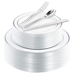 WELLIFE 200 Pcs Silver Plastic Disposable Dinnerware Set (Service For 40)