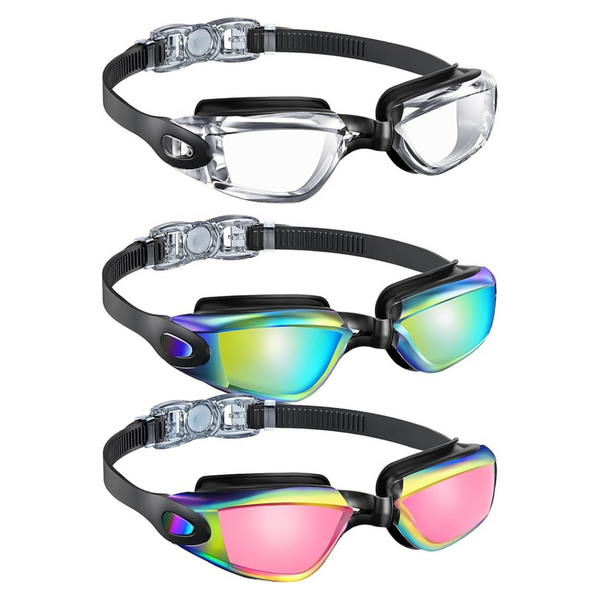 3-Pack QALLY Anti-Fog UV400 No-Leak Swimming Goggles For Kids