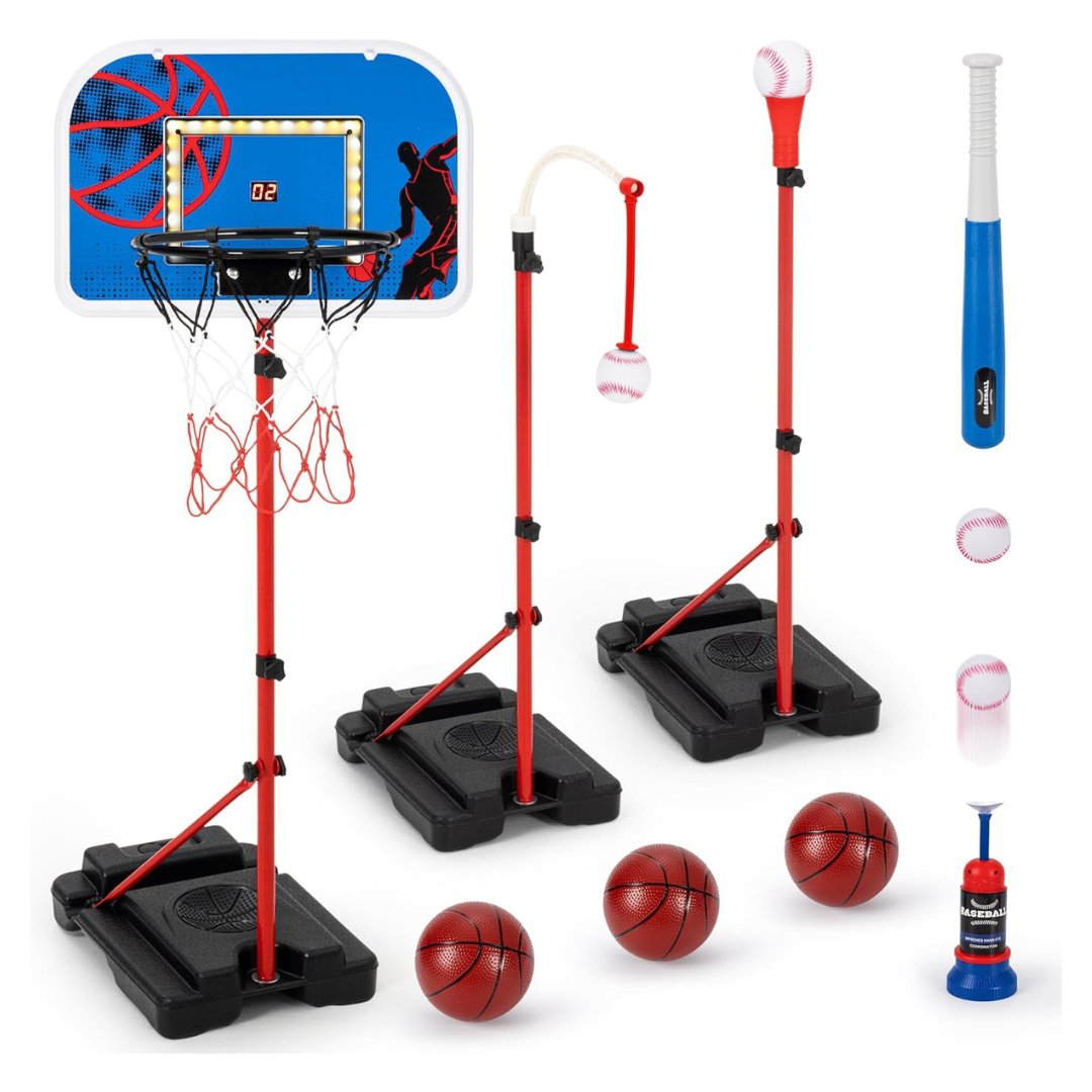 5 In 1 Kids Basketball Hoop And T Ball Set