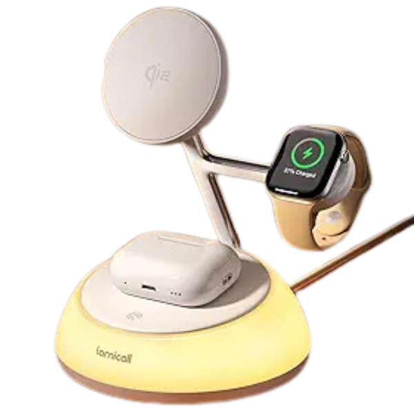 Lamicall Qi2 4-in-1 Magsafe Wireless Charging Station w/ Multi-Color Light