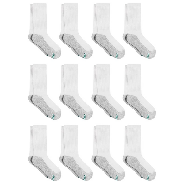 12-Pair Hanes Boys' Double Tough Cushioned Crew Socks