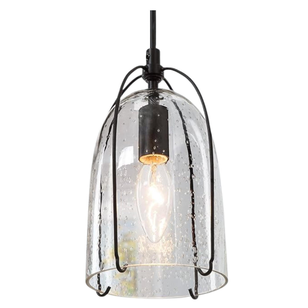 KSANA Modern Black Pendant Light With Seeded Glass Shade