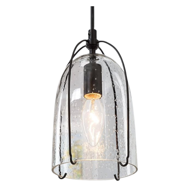 KSANA Modern Black Pendant Light With Seeded Glass Shade
