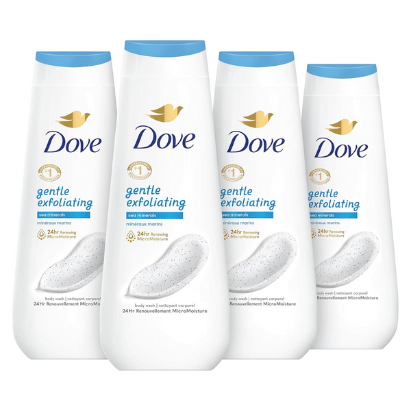 4 Bottles Of Dove Body Wash Gentle Exfoliating With Sea Minerals (20 oz Bottles)