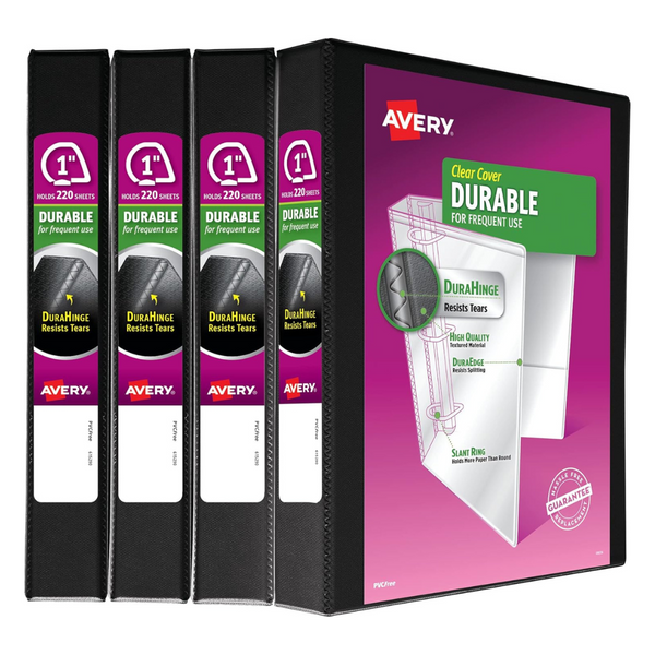 Avery Durable View 3 Ring 1 Inch Black Binders (4 Black)