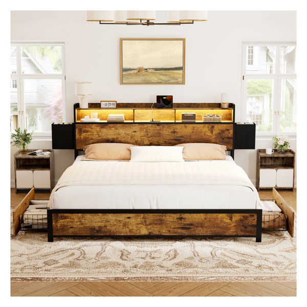 17 Stories Antioch Queen Bed Frame W/ 2 Underbed Drawers & 2 Bedside Drawers