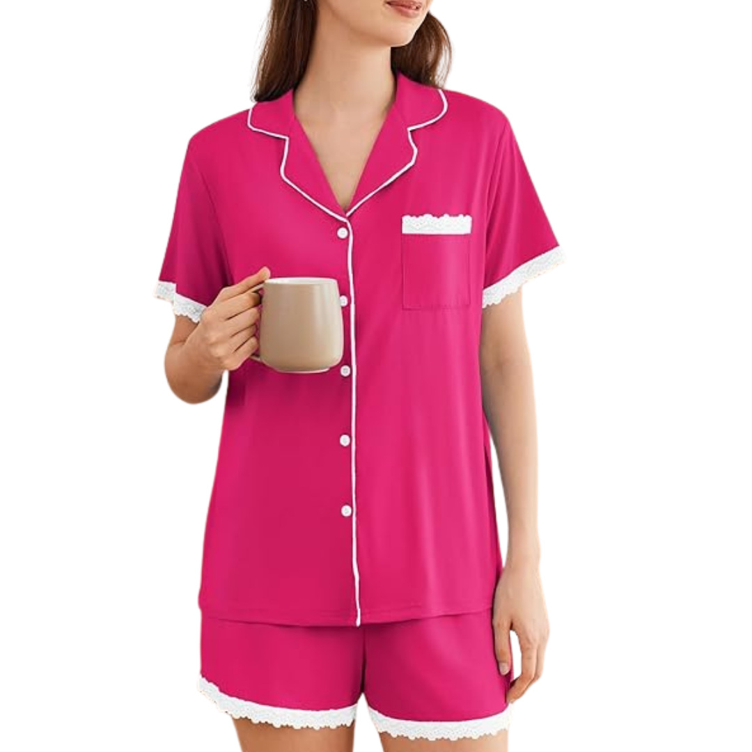 Ekouaer Women's Short Sleeve Top and Shorts Pajamas Set