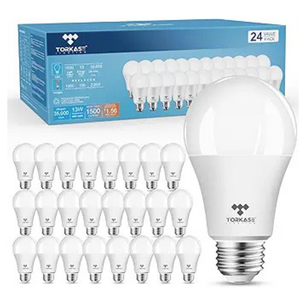 24-Pack 13W 1500lm 2700K Soft White A19 LED Light Bulbs