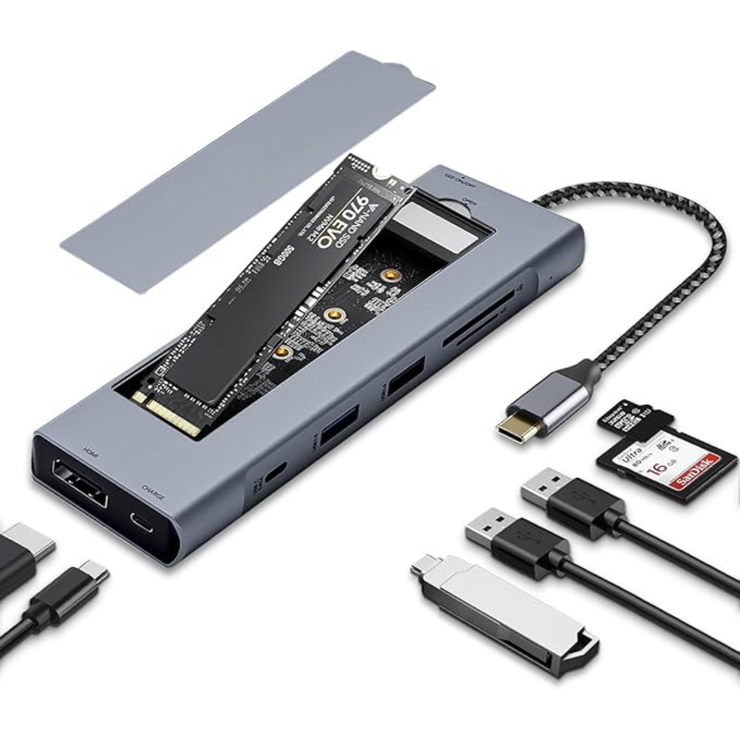 8 in 1 USB-C Hub Adapter with M.2 NVMe/SATA SSD Enclosure
