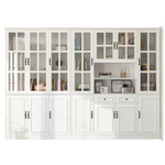 FUFU&GAGA 110.2 in. Width Luxurious Wide White Wooden 25-Shelves Accent Bookcase With Tempered Glass Door And 2-Drawers