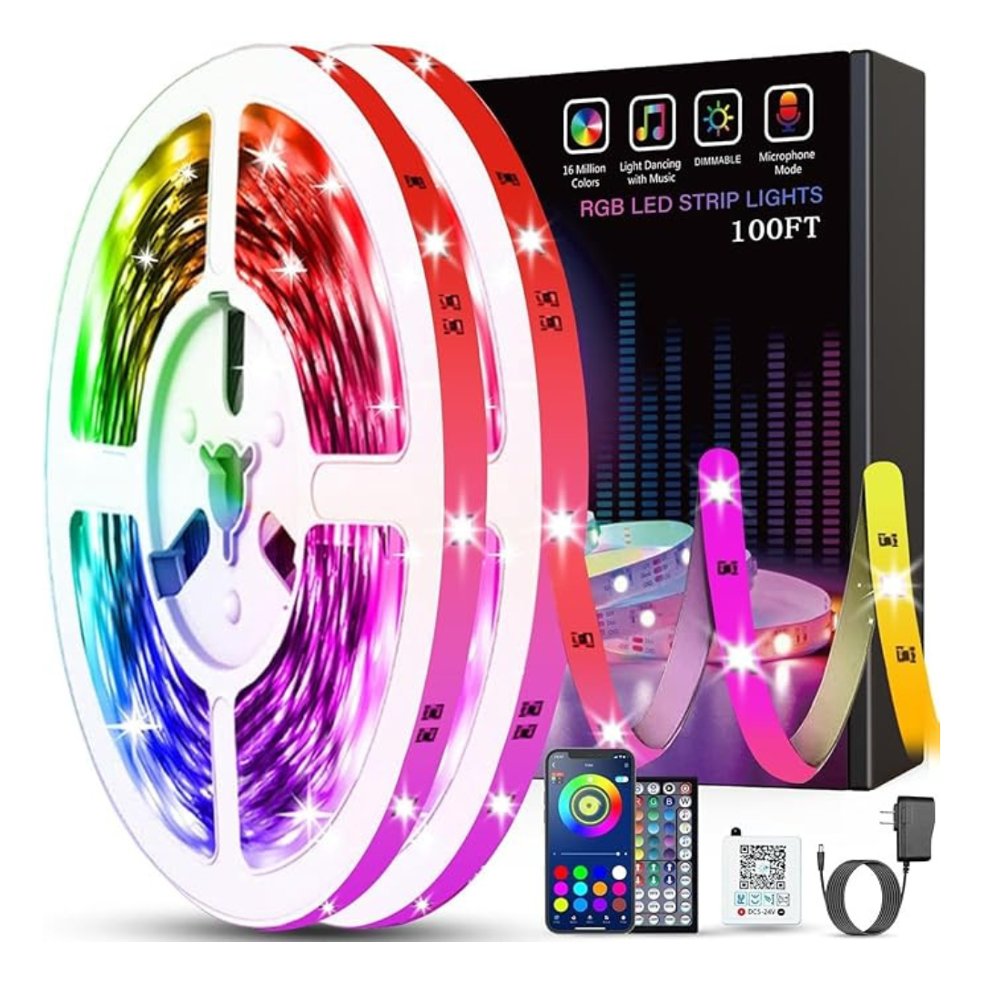100ft Tenmiro Music Sync Color Changing RGB LED Lights (2 Rolls Of 50ft)